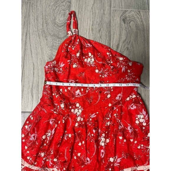 Free People All Mine Mini Dress Red One Shoulder Size XS Medium Linen A2 - Picture 5 of 6